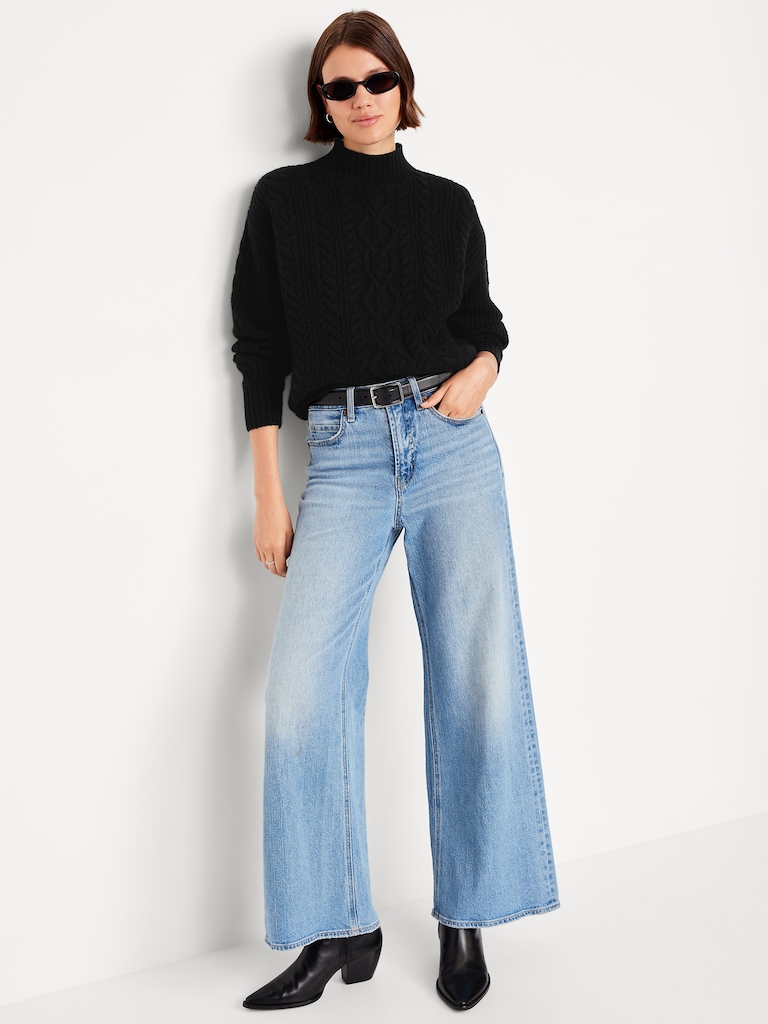 SoSoft Cropped Mock-Neck Cable Sweater