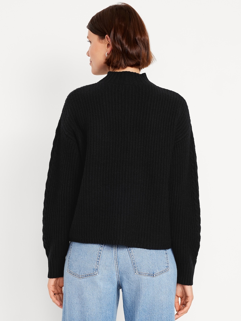 SoSoft Cropped Mock-Neck Cable Sweater