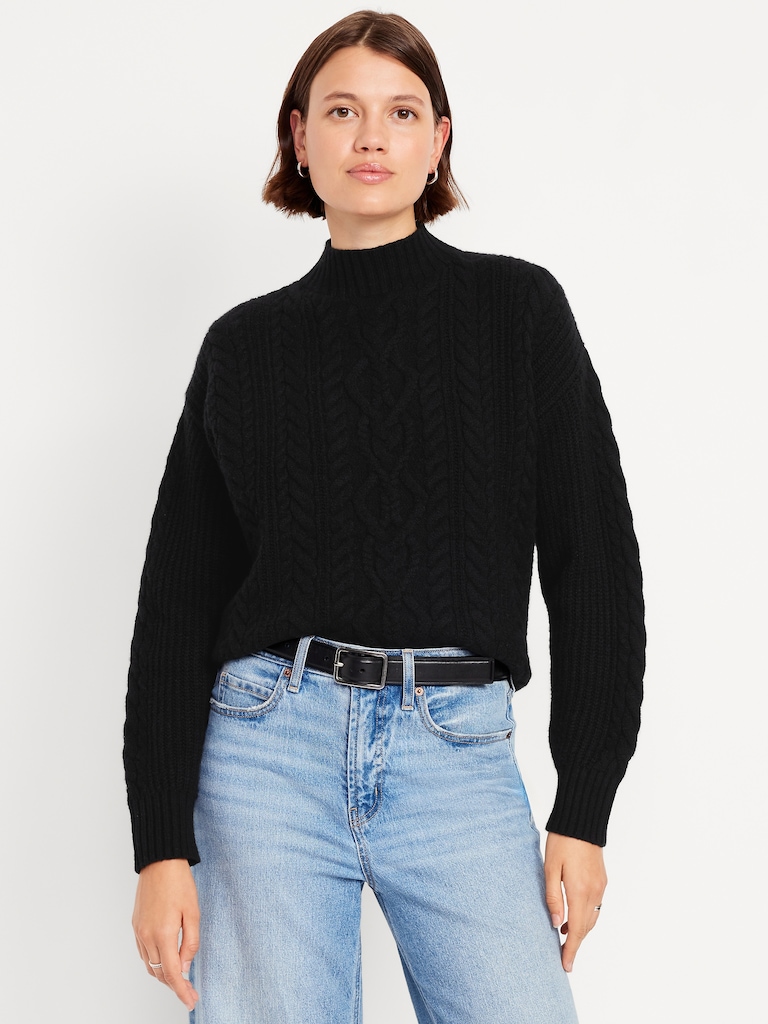 SoSoft Cropped Mock-Neck Cable Sweater
