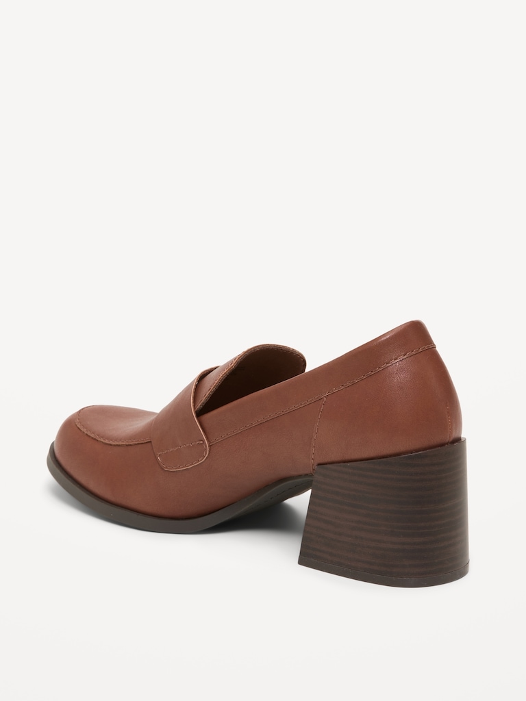 Faux-Leather Heeled Loafers for Women