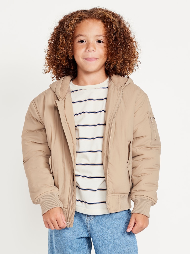 Water-Resistant Hooded Bomber Jacket for Boys