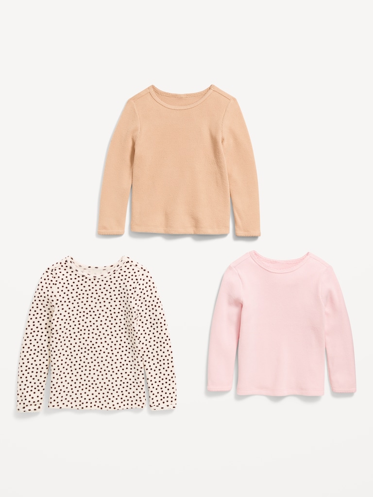 Long-Sleeve Waffle-Knit T-Shirt 3-Pack for Toddler Girls
