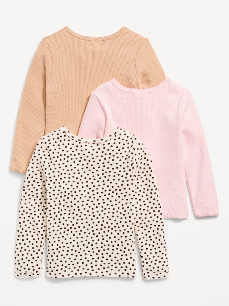 Long-Sleeve Waffle-Knit T-Shirt 3-Pack for Toddler Girls