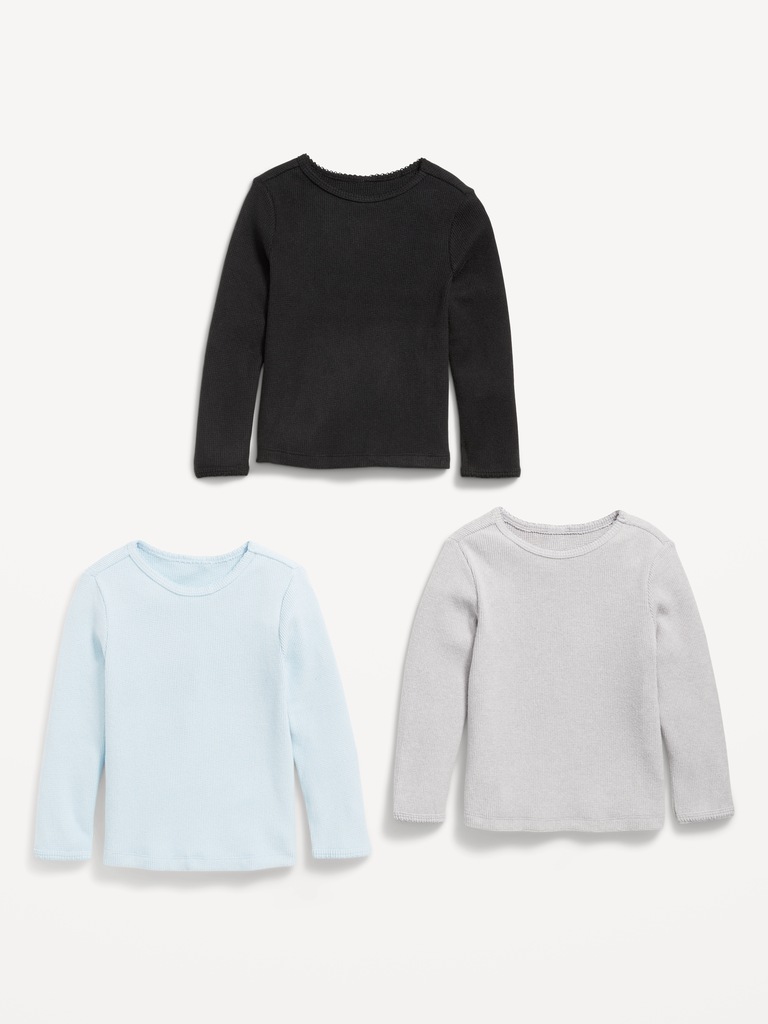 Long-Sleeve Waffle-Knit T-Shirt 3-Pack for Toddler Girls