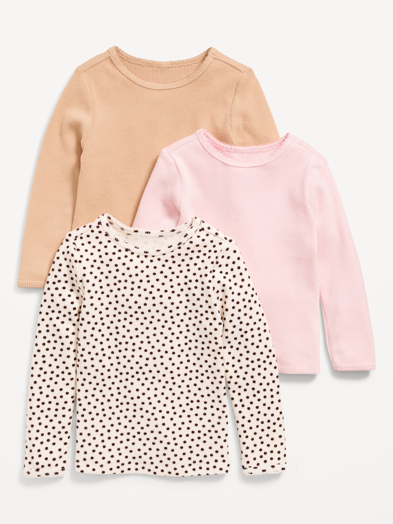 Long-Sleeve Waffle-Knit T-Shirt 3-Pack for Toddler Girls