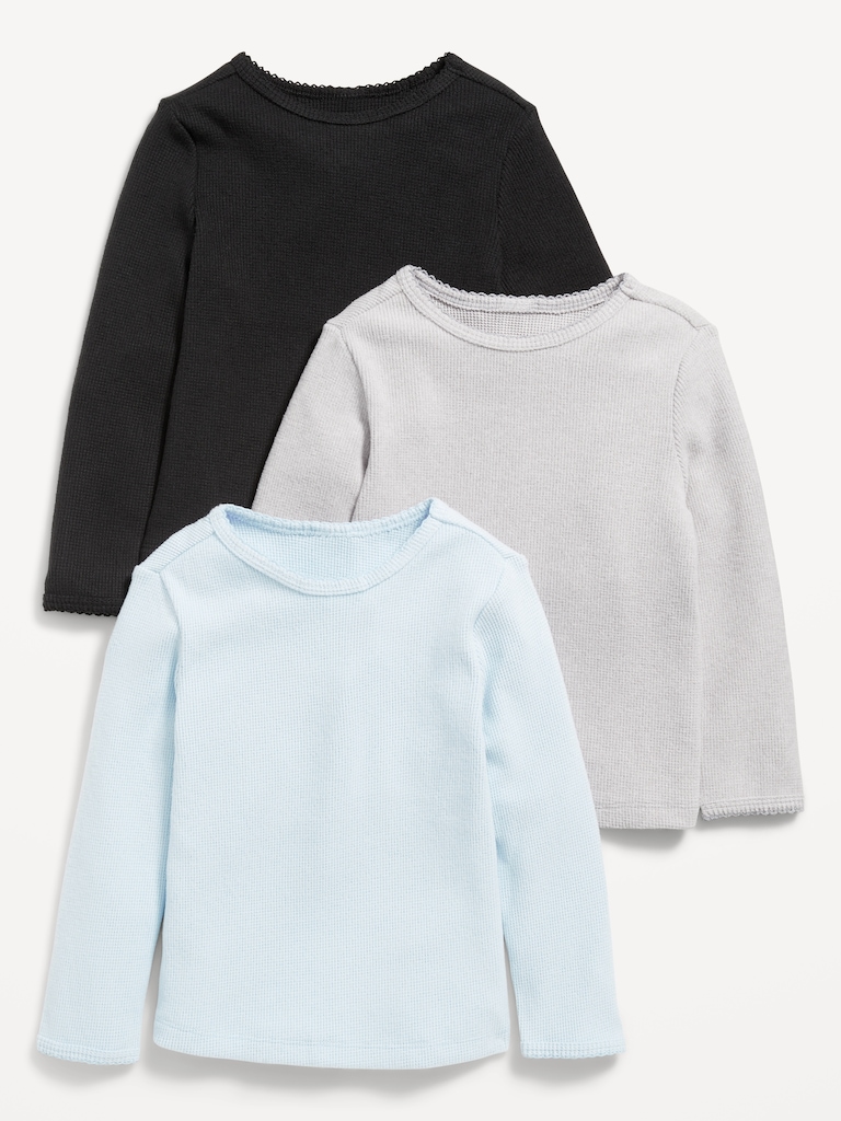 Long-Sleeve Waffle-Knit T-Shirt 3-Pack for Toddler Girls
