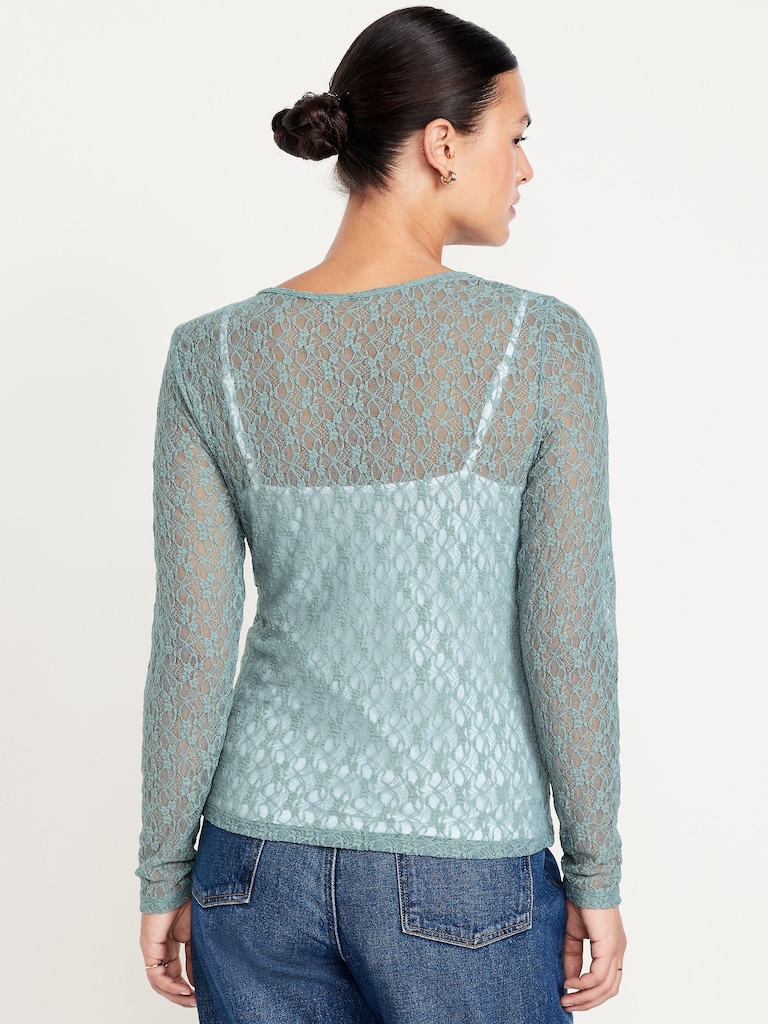 Long-Sleeve Lace Crew-Neck Top