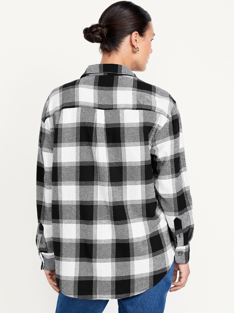 Plaid Flannel Button-Down Boyfriend Shirt