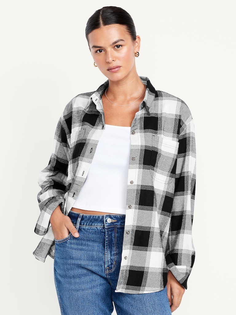 Plaid Flannel Button-Down Boyfriend Shirt