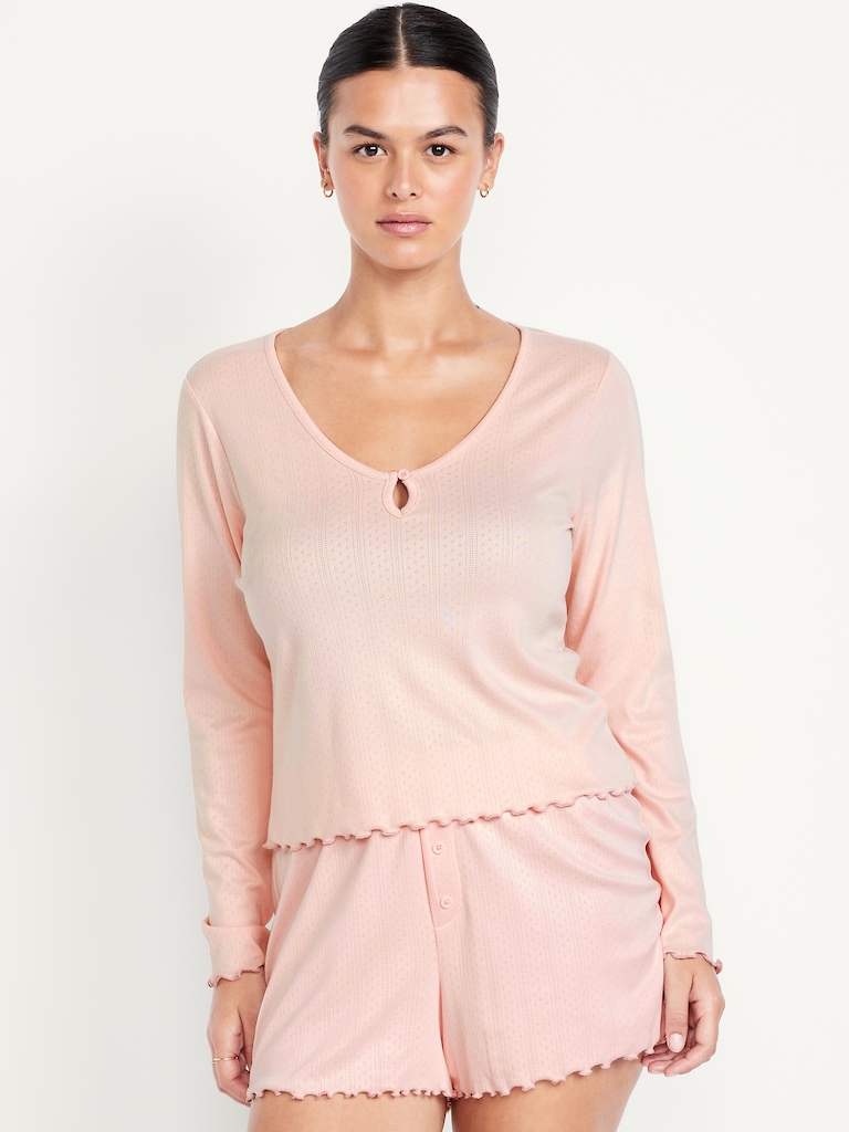 Cozy Lettuce-Edge Pajama Top