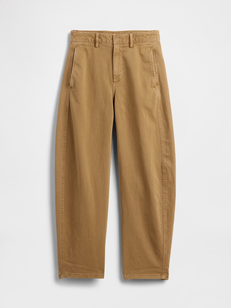 Mid Rise Twill Barrel Pants