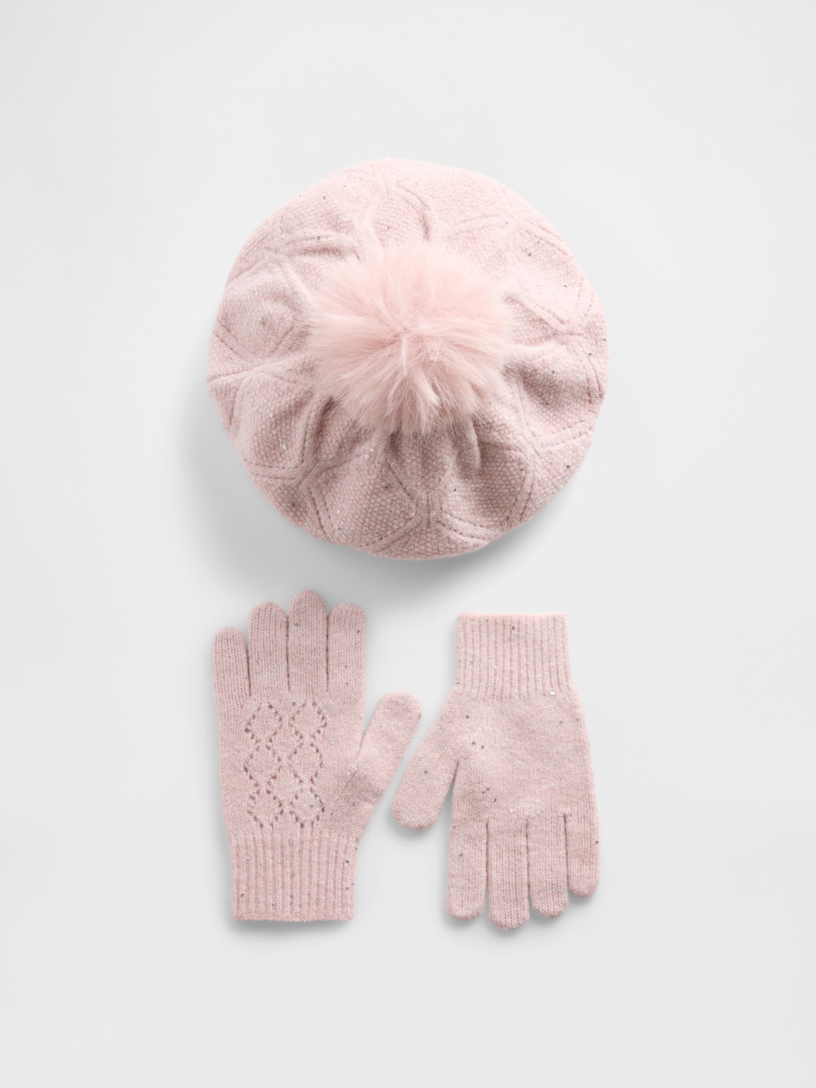 Kids Pointelle Pom Beret & Gloves Set