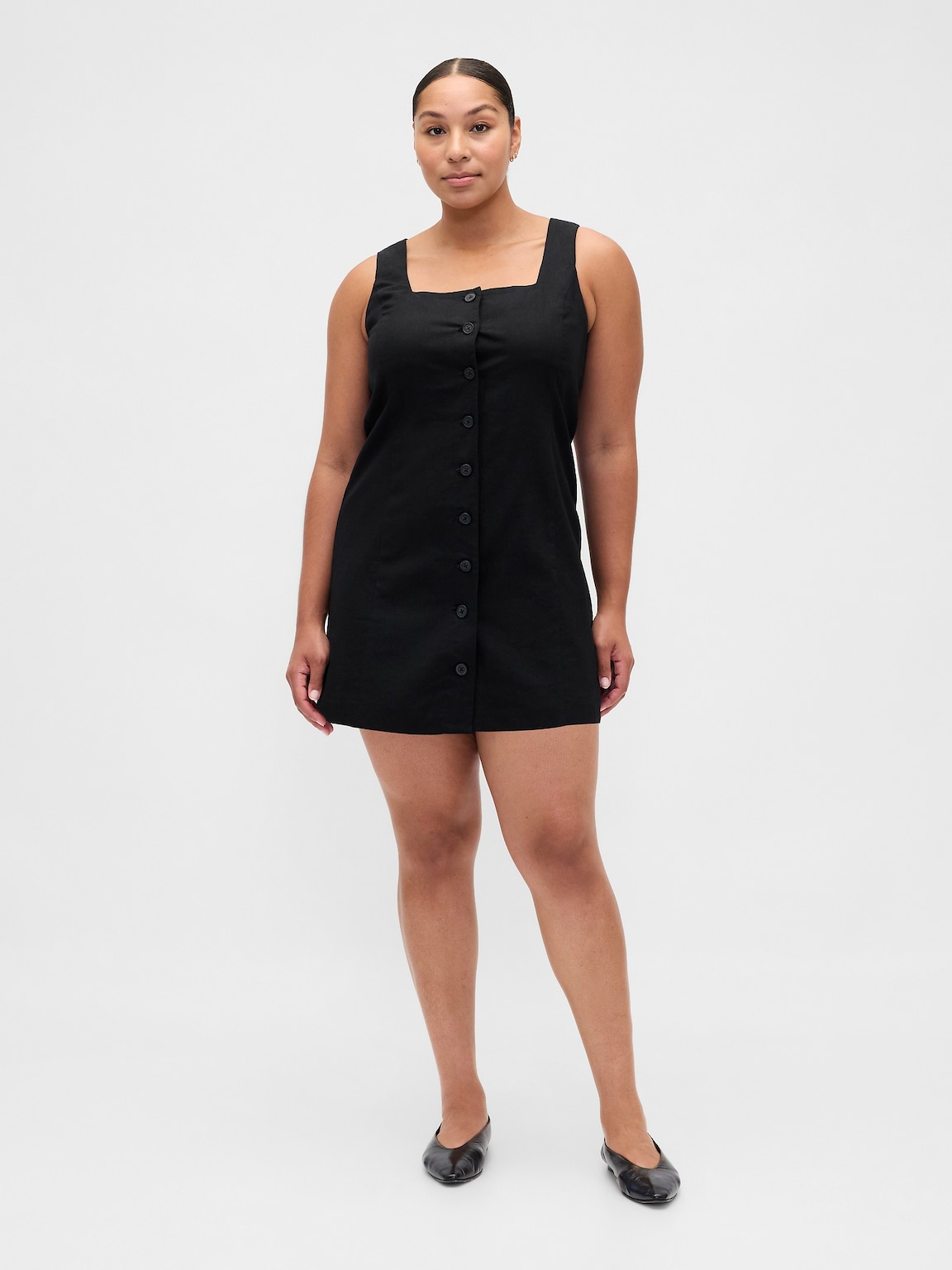 Linen-Blend Button-Front Mini Dress