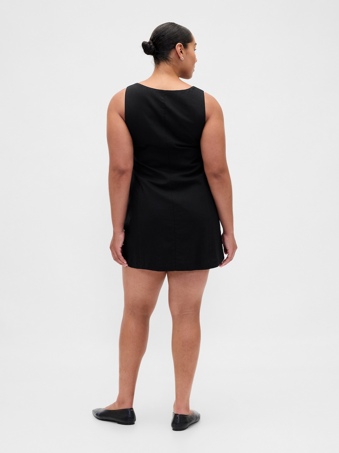 Linen-Blend Button-Front Mini Dress