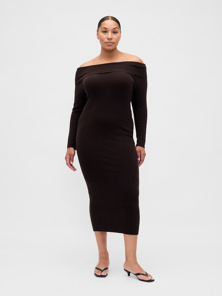 CashSoft Stretch Off-Shoulder Midi Sweater Dress