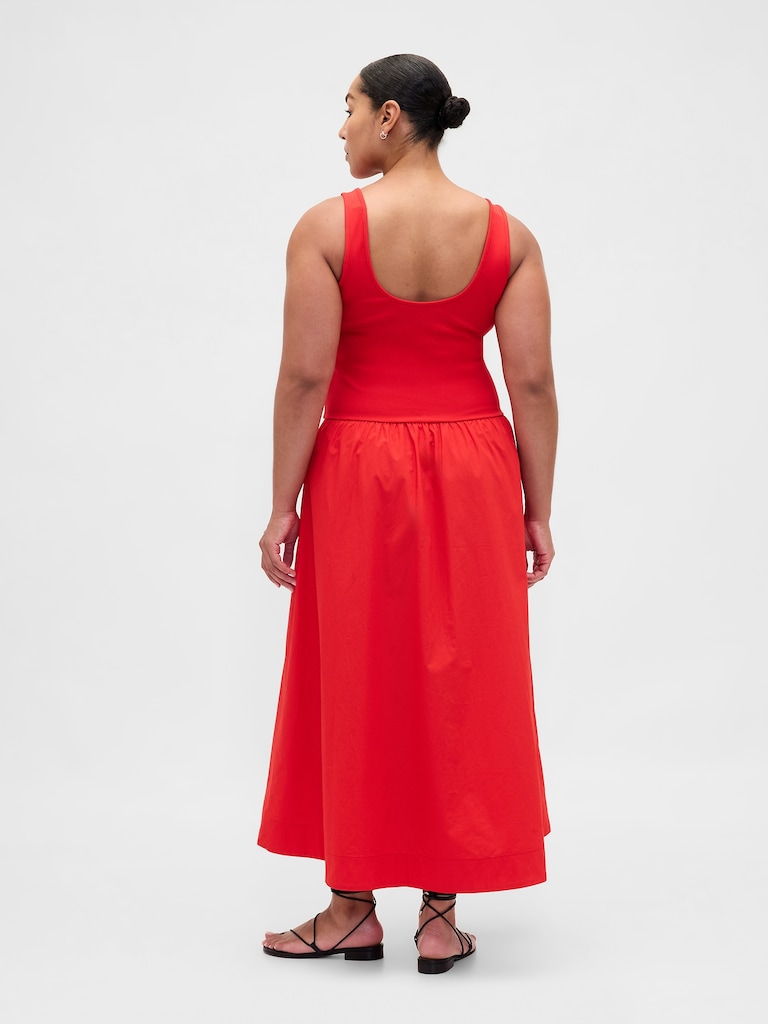 Mixed Media Drop-Waist Maxi Dress