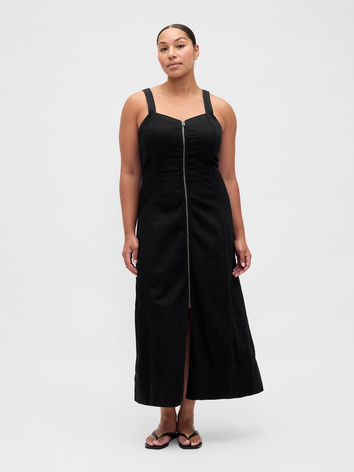 UltraSoft Denim Zip-Front Maxi Dress