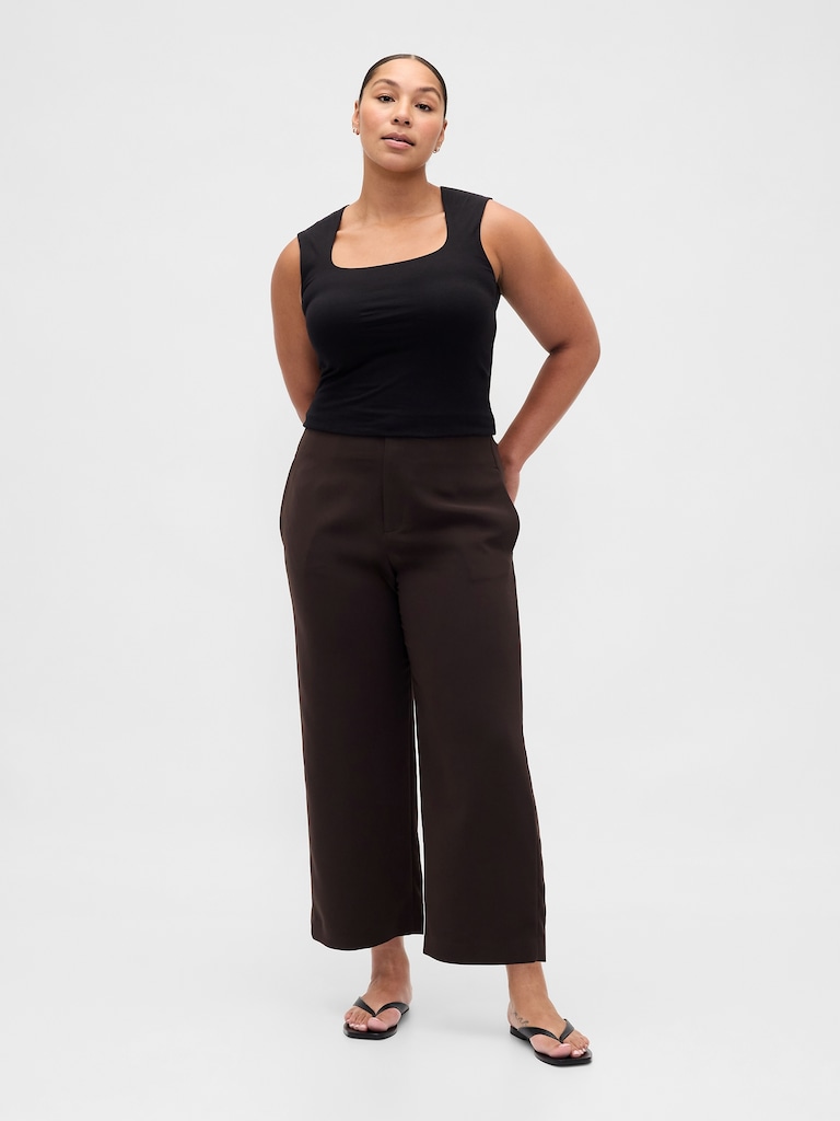 High Rise Twill Straight Ankle Pants