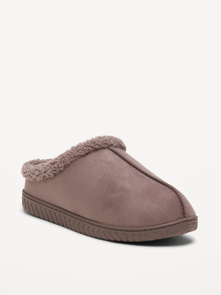 Faux-Suede Sherpa-Lined Clog Slippers for Men