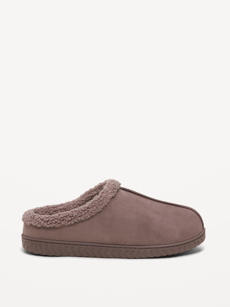 Faux-Suede Sherpa-Lined Clog Slippers for Men