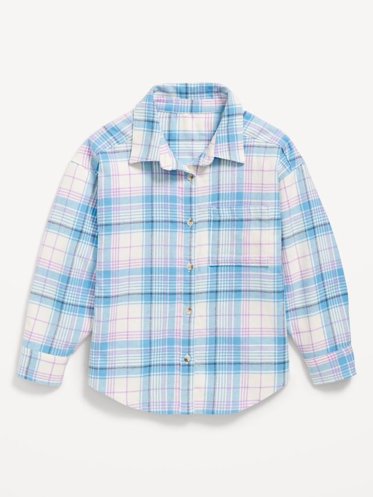 Oversized Long-Sleeve Plaid Flannel Shirt for Girls