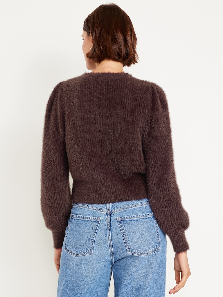 Cropped Eyelash Cardigan Sweater