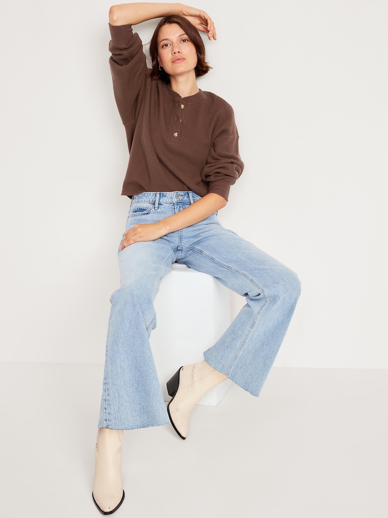 Oversized Cozy Waffle Henley Top