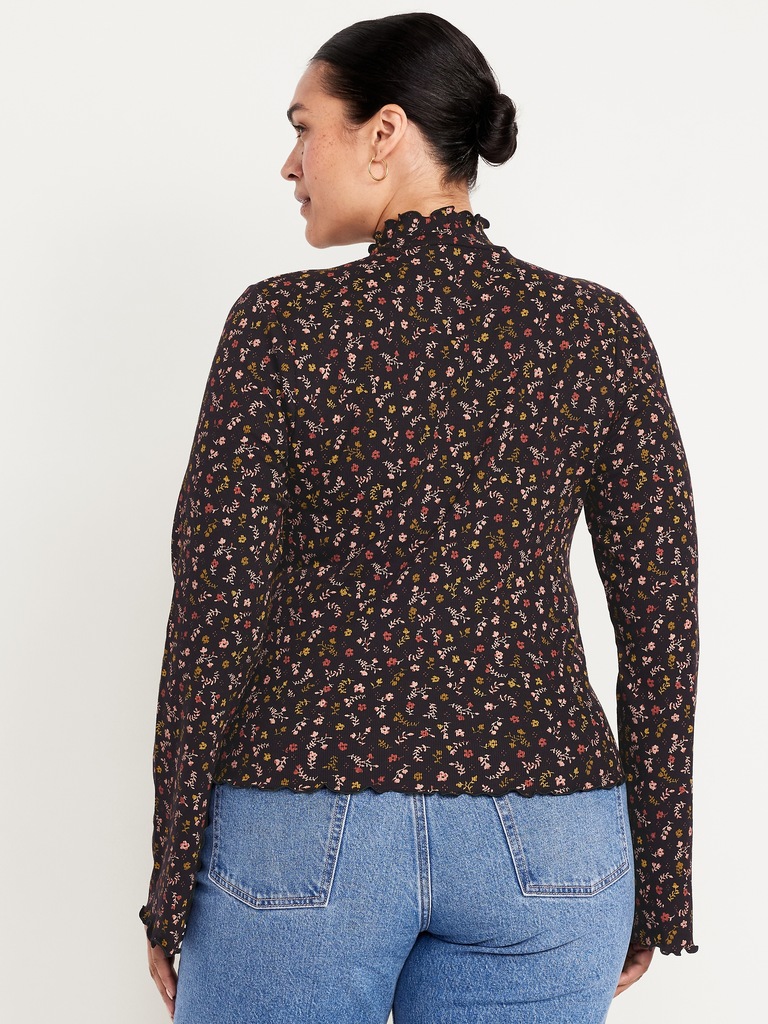Mock-Neck Lettuce-Edge Rib Top