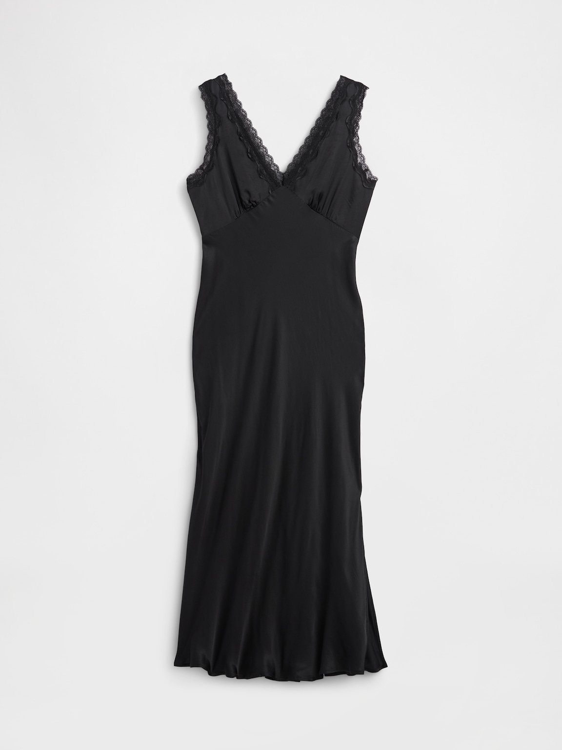 Satin Lace-Trim V-Neck Maxi Slip Dress