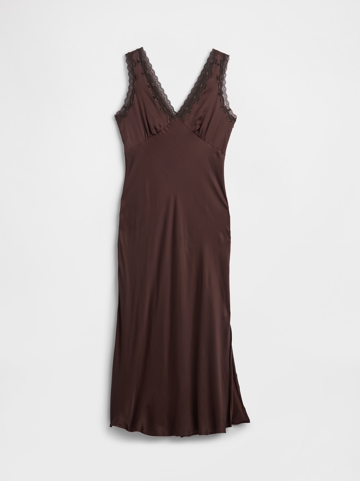 Satin Lace-Trim V-Neck Maxi Slip Dress