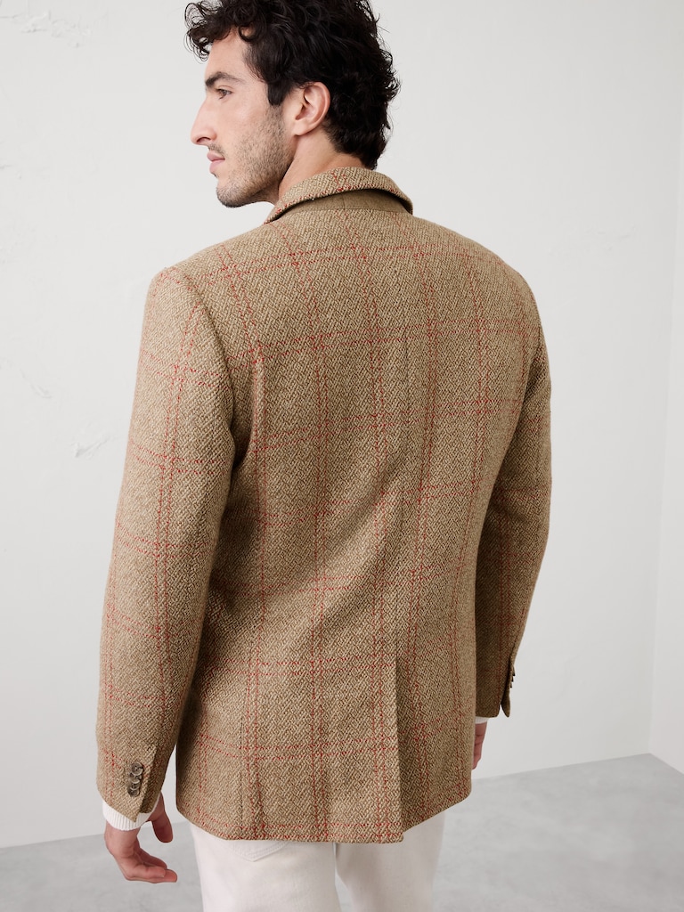 Tailored-Fit Wool-Blend Windowpane Jacket