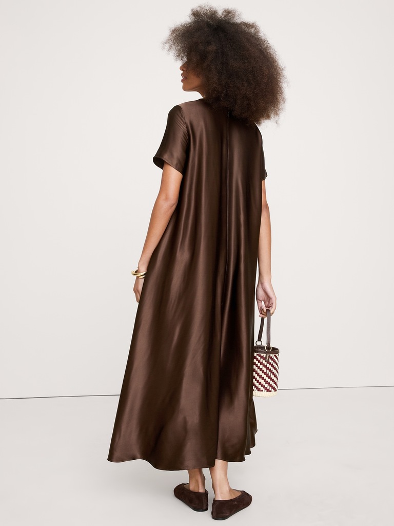 Italian Satin Trapeze Maxi Dress