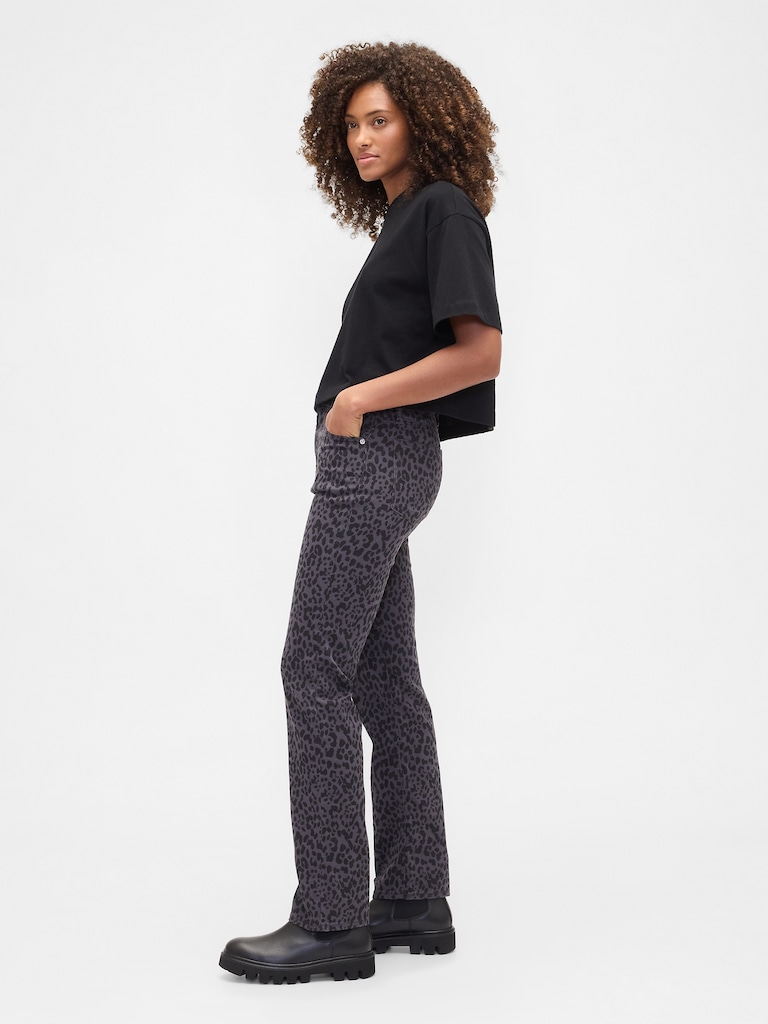 High Rise '90s Straight Leopard Print Jeans