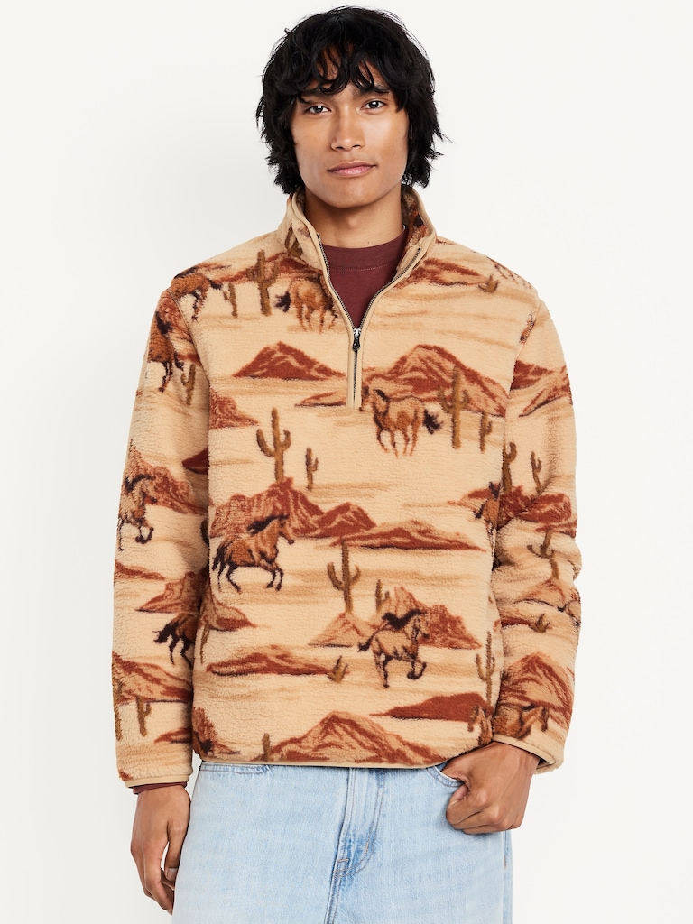Printed Sherpa Quarter-Zip Pullover