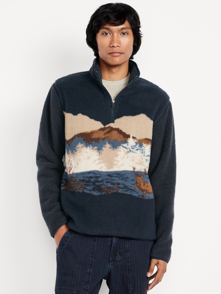 Printed Sherpa Quarter-Zip Pullover