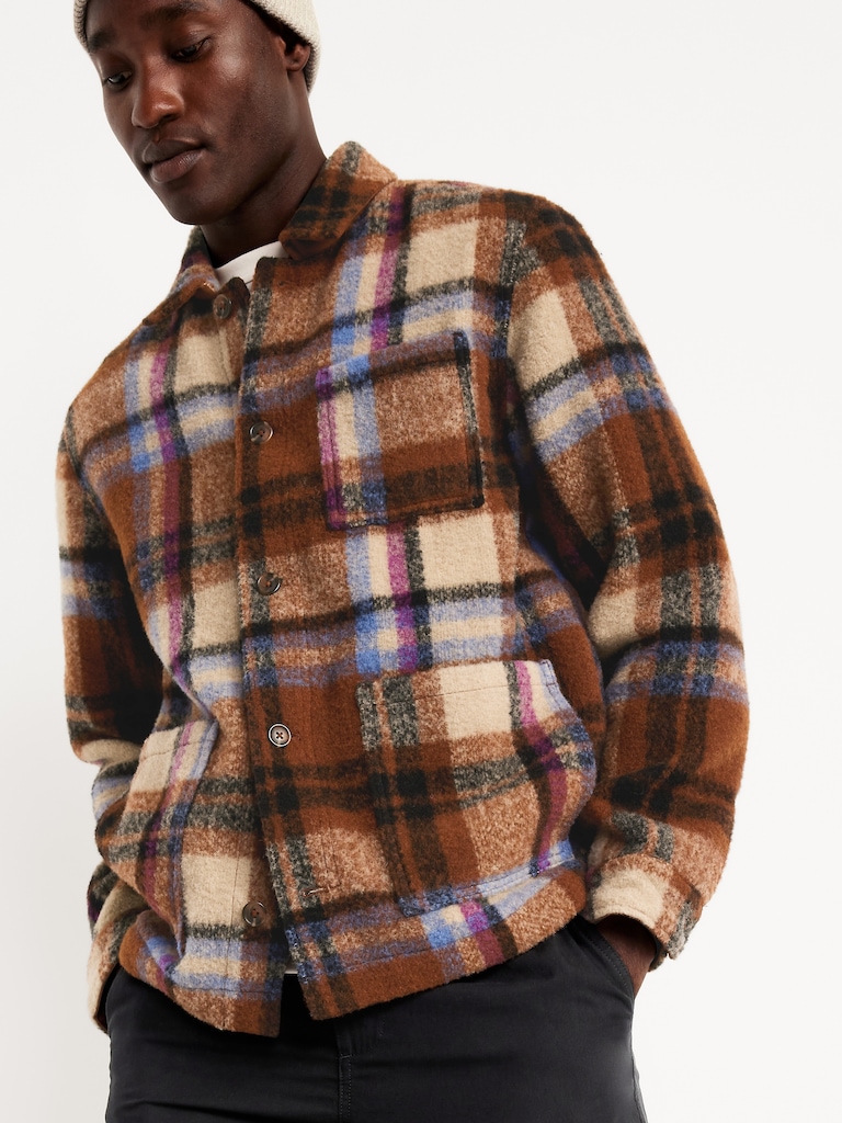 Wool-Blend Plaid Chore Jacket