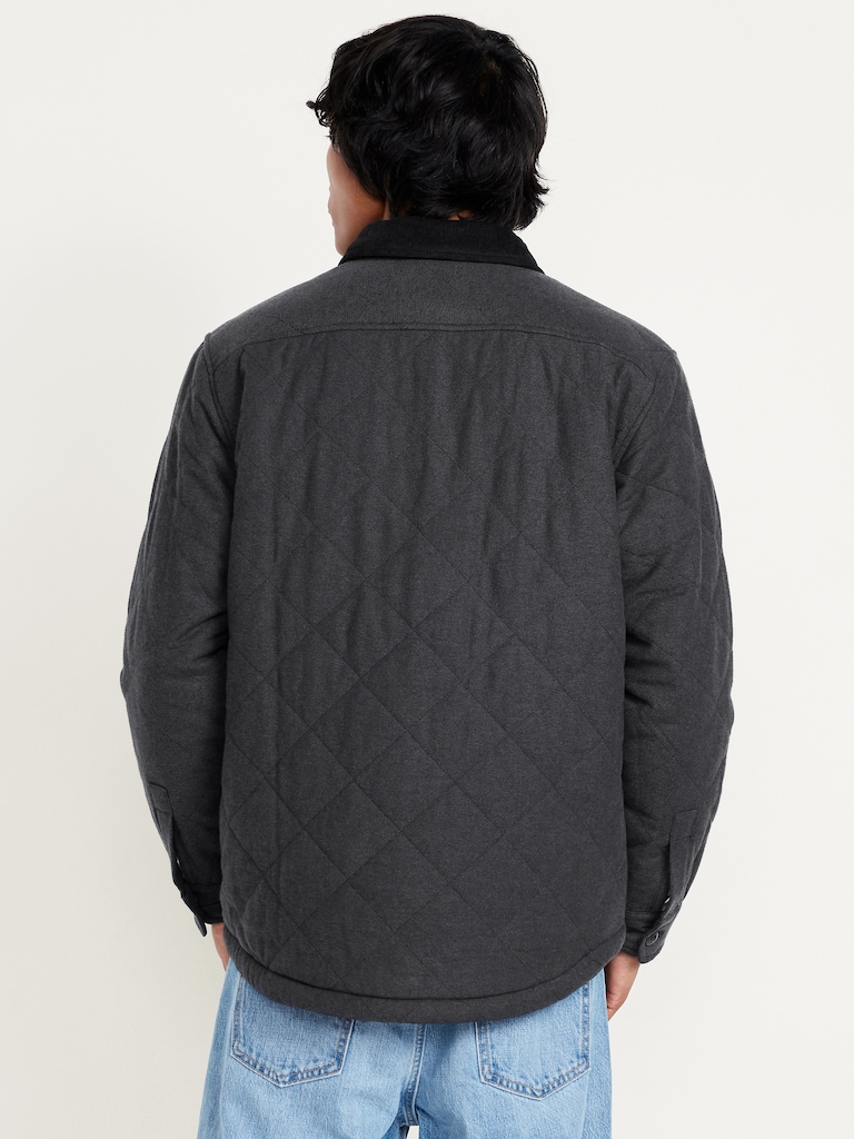 Sherpa-Lined Quilted Flannel Shacket