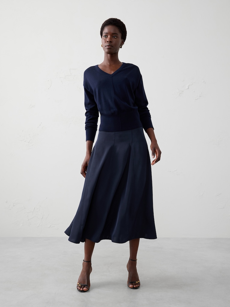 Godet Sheen Midi Skirt