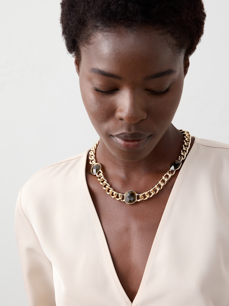 3 Stone Faceted Statement Necklace