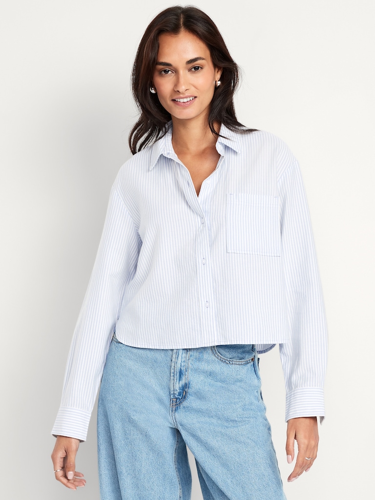 Cropped Button-Down Oxford Shirt