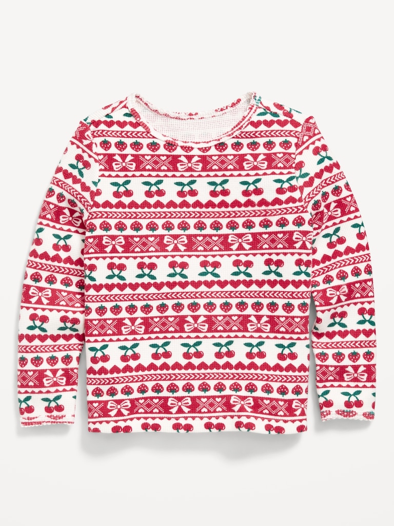 Printed Long-Sleeve Cozy Waffle T-Shirt for Toddler Girls