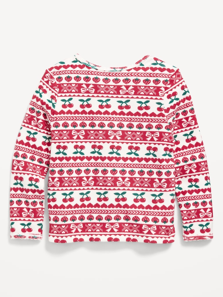 Printed Long-Sleeve Cozy Waffle T-Shirt for Toddler Girls