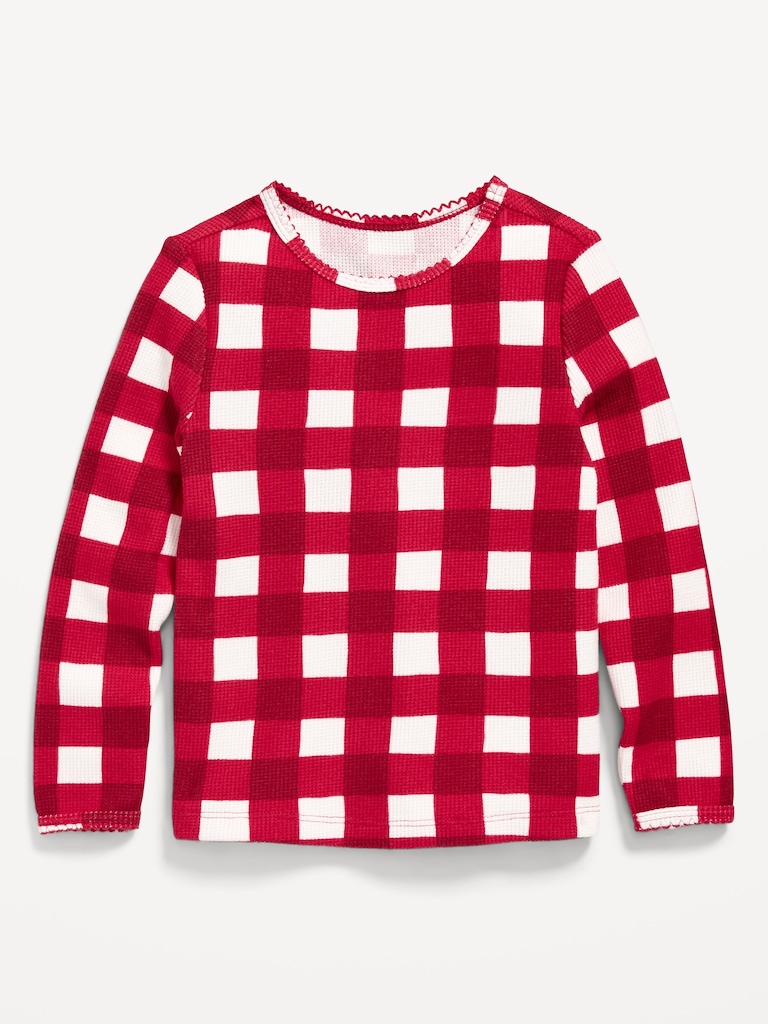 Printed Long-Sleeve Cozy Waffle T-Shirt for Toddler Girls