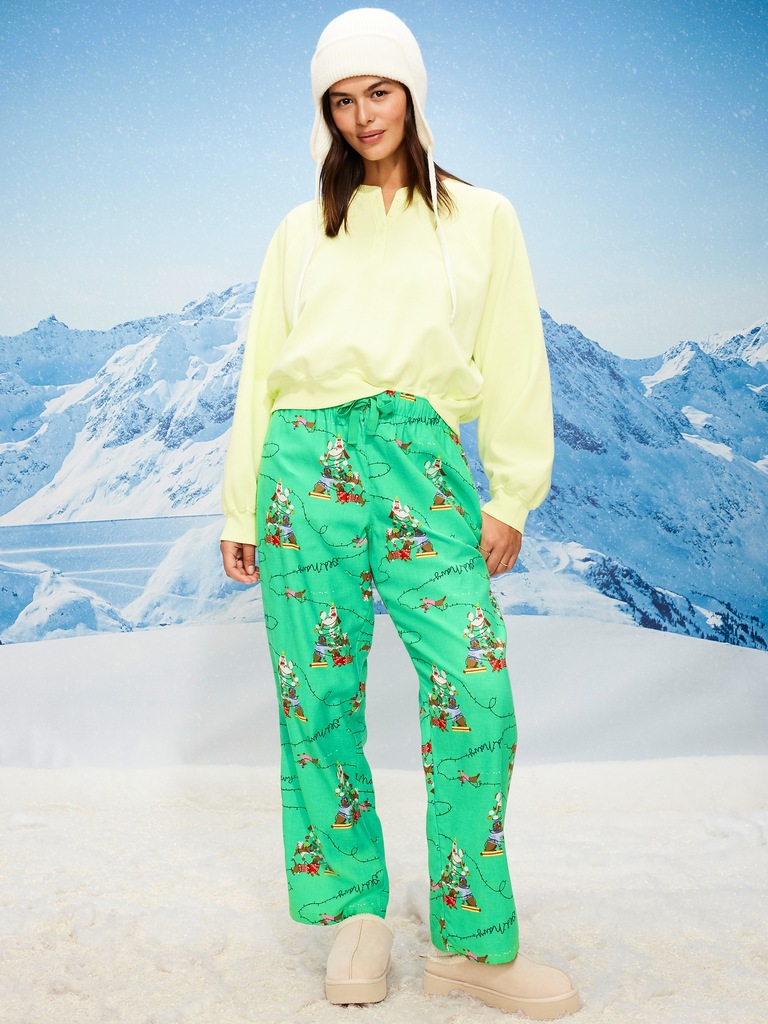 Mid-Rise Printed Flannel Pajama Pants for Women