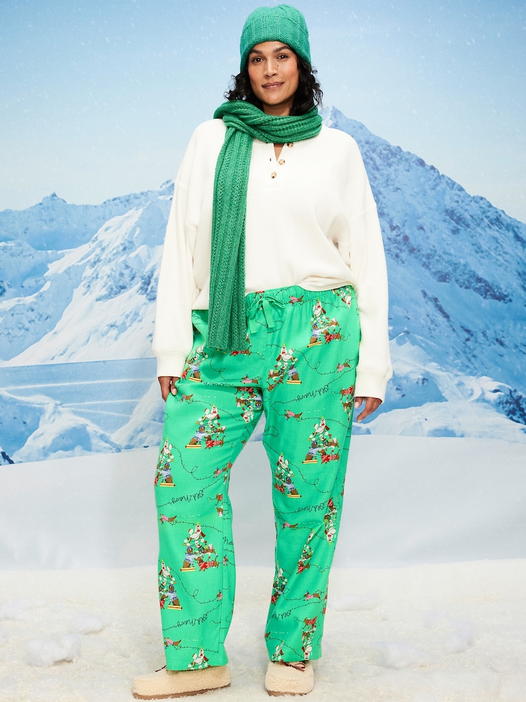 Mid-Rise Printed Flannel Pajama Pants for Women