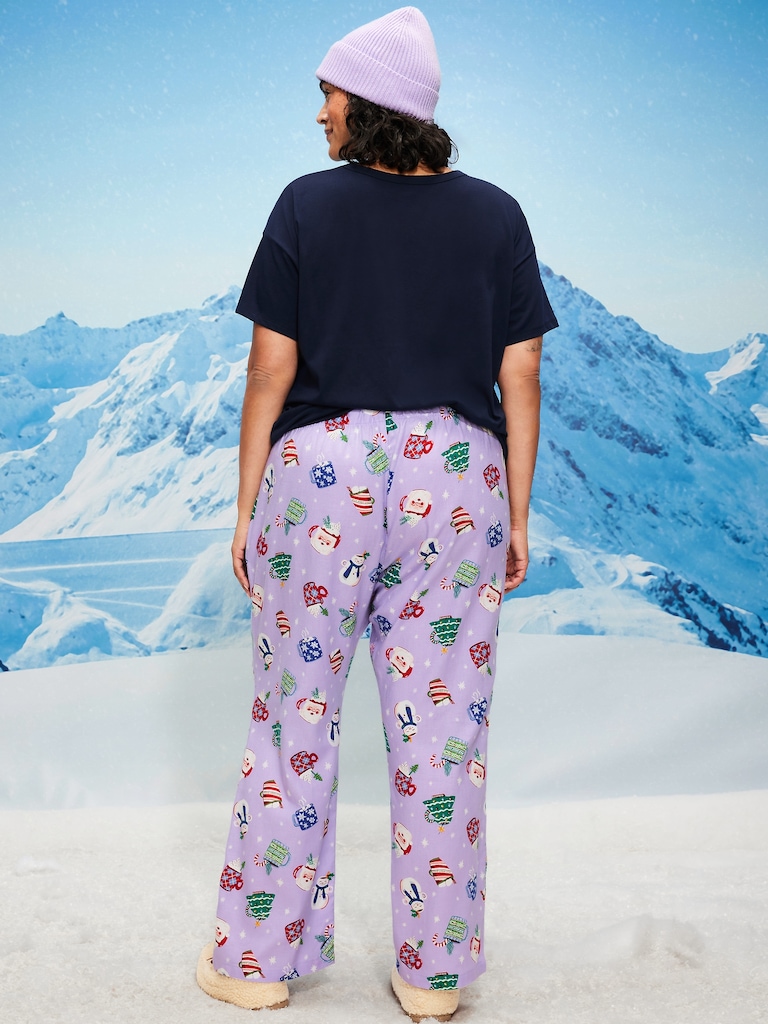 Mid-Rise Printed Flannel Pajama Pants for Women