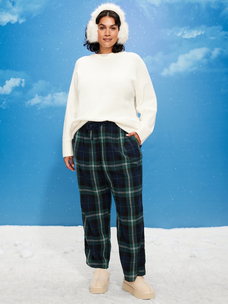 Mid-Rise Plaid Flannel Pajama Pants for Women