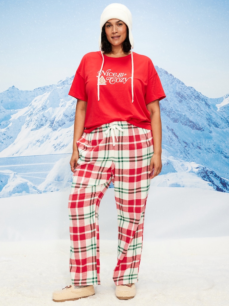 Mid-Rise Plaid Flannel Pajama Pants for Women