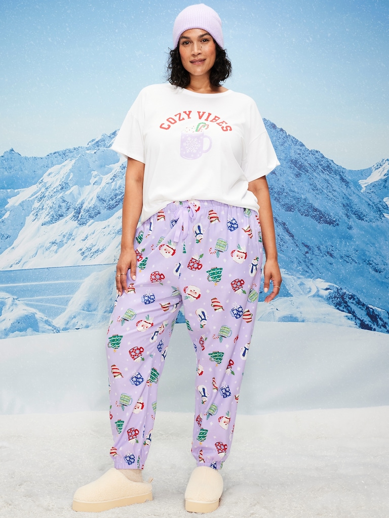 High-Waisted Printed Flannel Pajama Jogger for Women