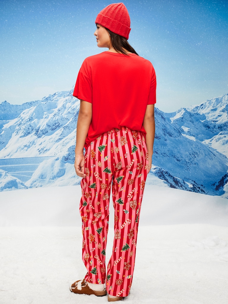 Mid-Rise Printed Flannel Pajama Pants for Women